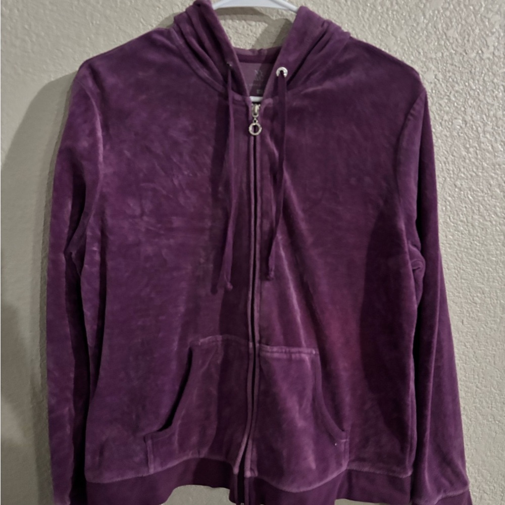 New York & Company Purple Velour Zip Hoodie